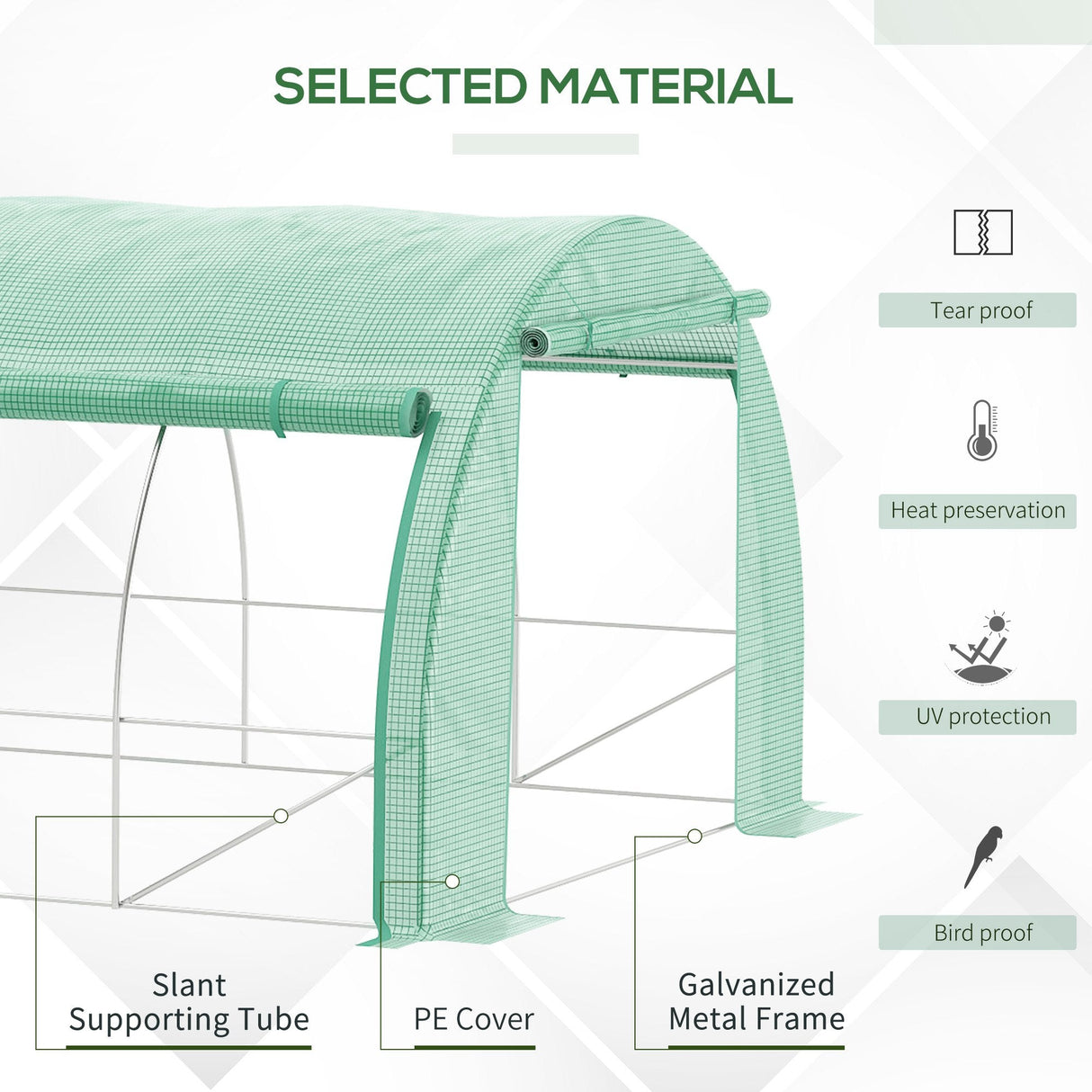 Polytunnel Greenhouse Grow House with Roll-up Sidewalls, Zipped Door and 8 Windows, Green