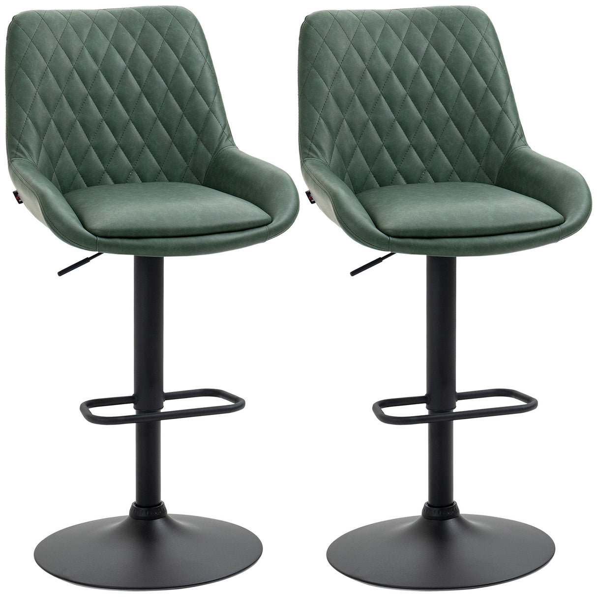 Retro Bar Stools - Adjustable Kitchen Stool, Swivel Seat, Green Upholstered