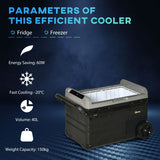 40L Car Refrigerator, Portable Compressor Cooler Box Fridge Freezer with LED Light, Foldable Handles, Cup Holders, 12/24V DC and 110-240V AC