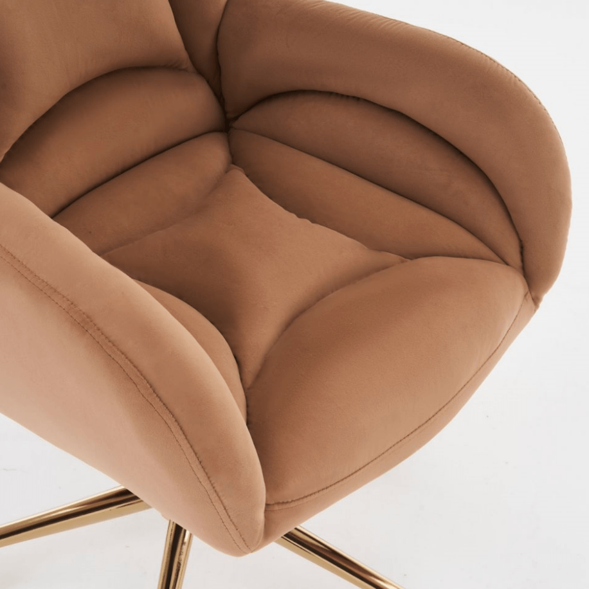Velvet Swivel Office Chair - Adjustable Height, Gold Legs, Brown