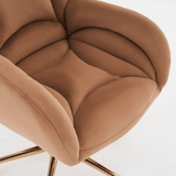 Velvet Swivel Office Chair - Adjustable Height, Gold Legs, Brown