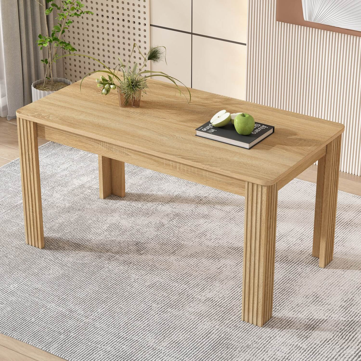 4-Seater Dining Table – Oak-Coloured MDF Rectangular Table for Kitchen, Dining Room or Café