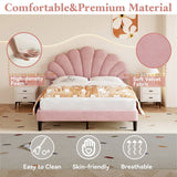 4FT6 Double Upholstered Velvet Bed Frame - Adjustable Petal Headboard, Slatted Base