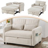 [Sofa Bed with Sleeping Function] Two-Seater Fold-Out Sofa, Pull-Out Design, Simple and Modern, Contemporary Style, Three-Level Adjustable Backrest, Breathable Cotton-Linen Fabric