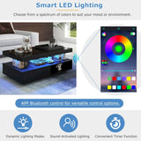 High Gloss Coffee Table with LED Lights - Modern Black Storage Centre Table