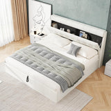 5ft King Upholstered Ottoman Bed - Hydraulic Storage Bed with Concealed Headboard Storage, Cream White