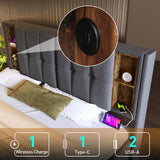 4ft6 Double Ottoman Bed Frame - Upholstered Storage Bed with Wireless Charging & USB C, Grey