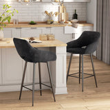 Velvet-Feel Bar Stools - Set of Two, Grey