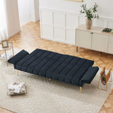 Modern Adjustable Velvet Sofa Bed with MultiPosition Backrest & Armrests, Metal Legs, Convertible Sleeper Function, Ideal for Living Room, Bedroom, Home Theater & Guest Room, Black, Video Included