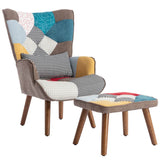 Lounge Chair with Footrest - Upholstered Armchair with Cushion, Multi Colour
