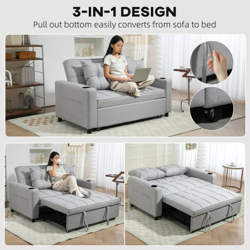 Two-Seater Pull-Out Sofa Bed - Light Grey