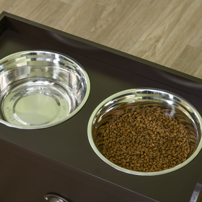 Raised Dog Bowls, Stainless Steel with 21L Storage Drawer for Large Dogs - Brown