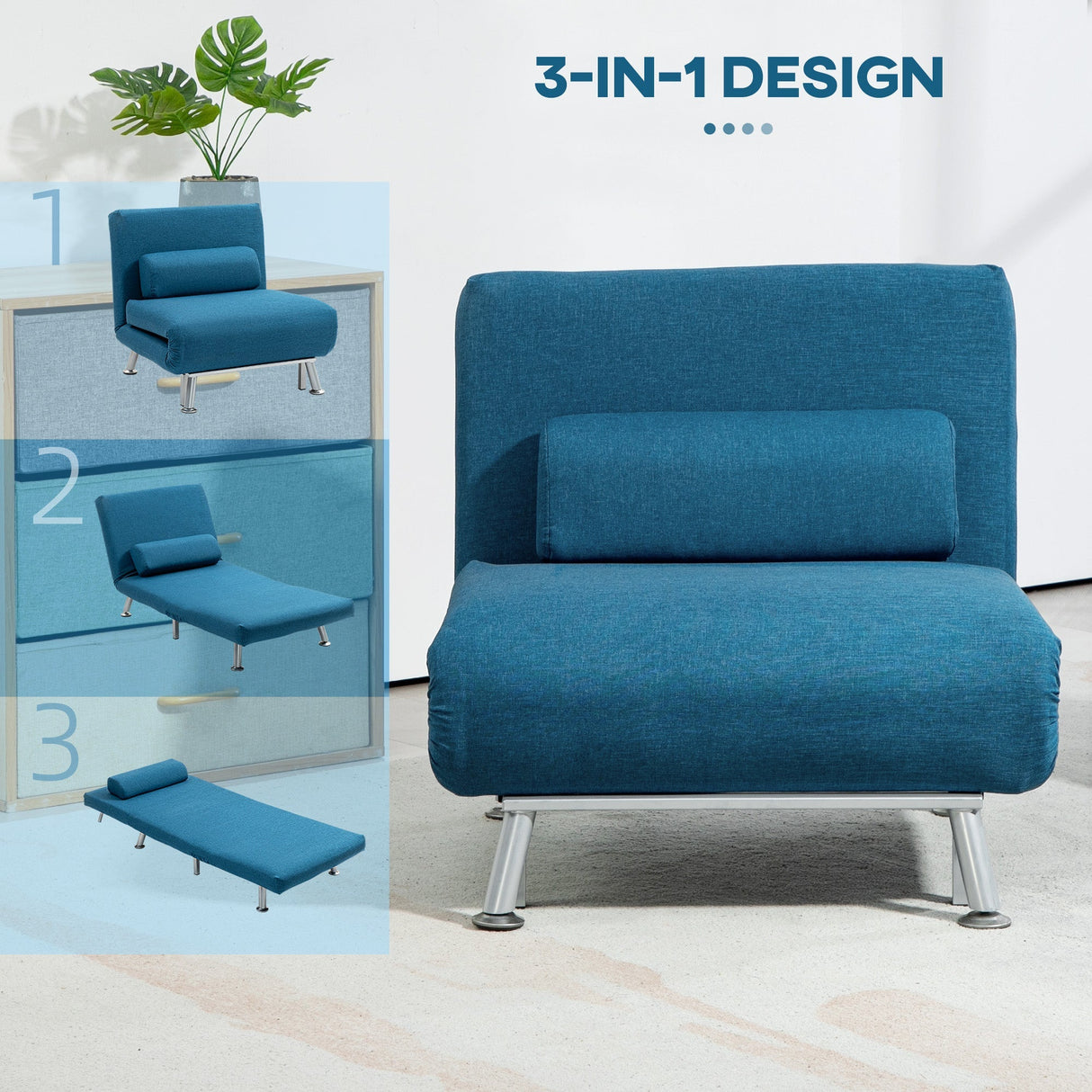 Single Sleeper Chair - Linen-Look, Blue