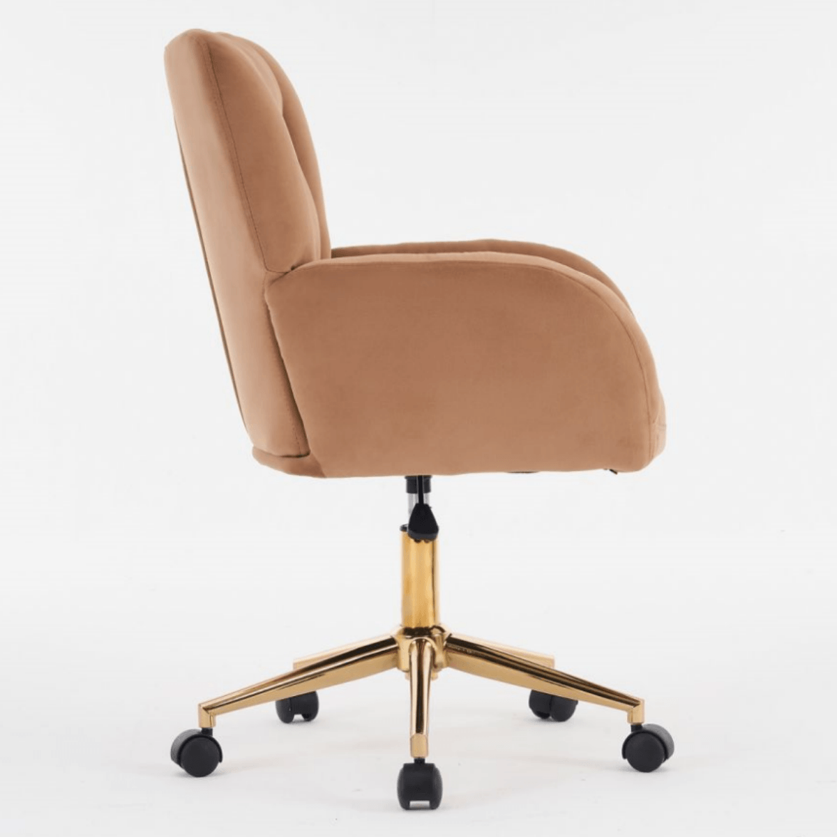 Velvet Swivel Office Chair - Adjustable Height, Gold Legs, Brown