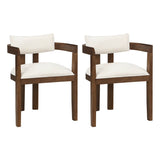 Set of 2 Solid Wood Dining Chairs – Linen Upholstery, Walnut Finish, Suitable for Home or Café