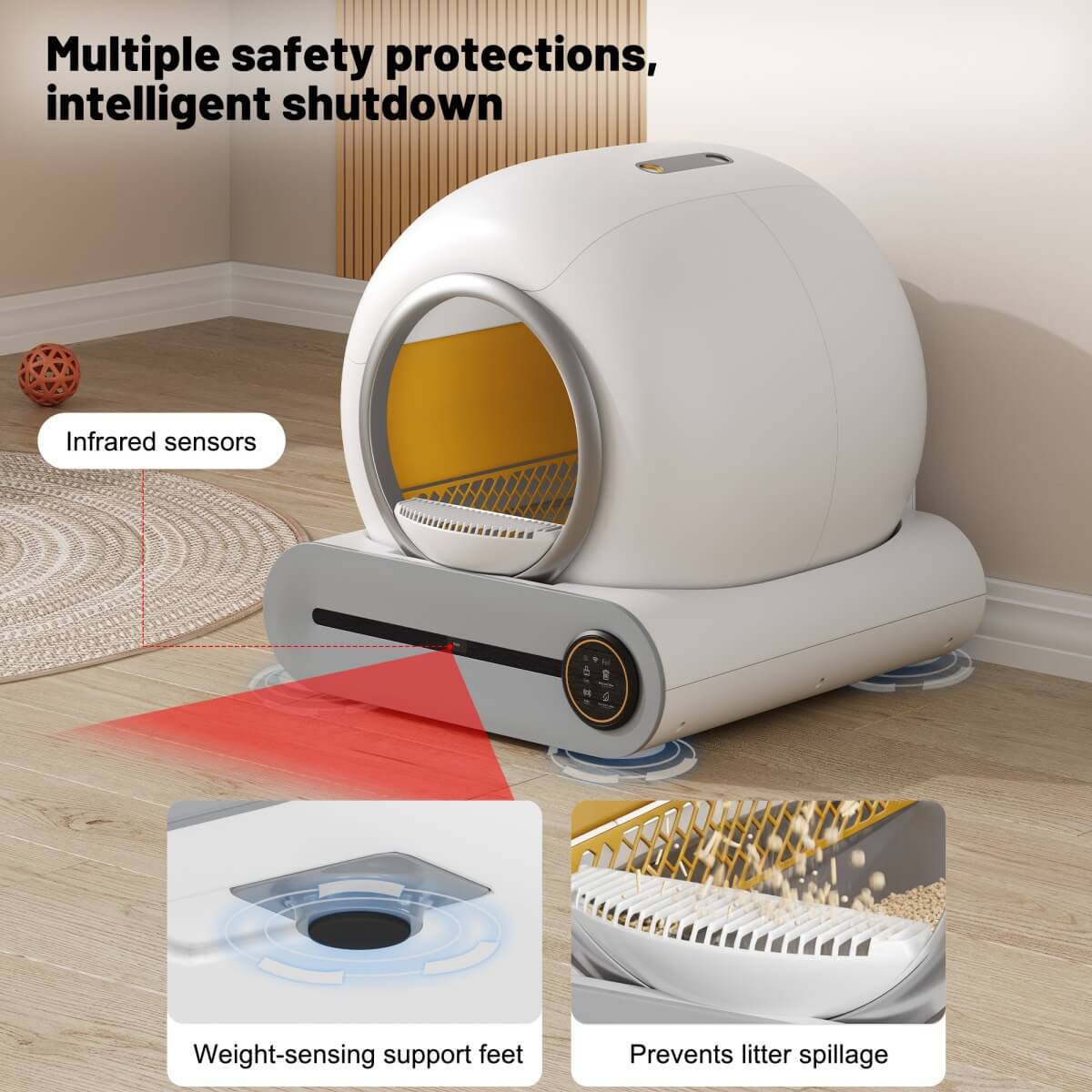 65L Automatic Cat Litter Box for Multiple Cats with App Control - Self-Cleaning Litter Tray with Odor Eliminator, Infrared Sensor & Child Lock