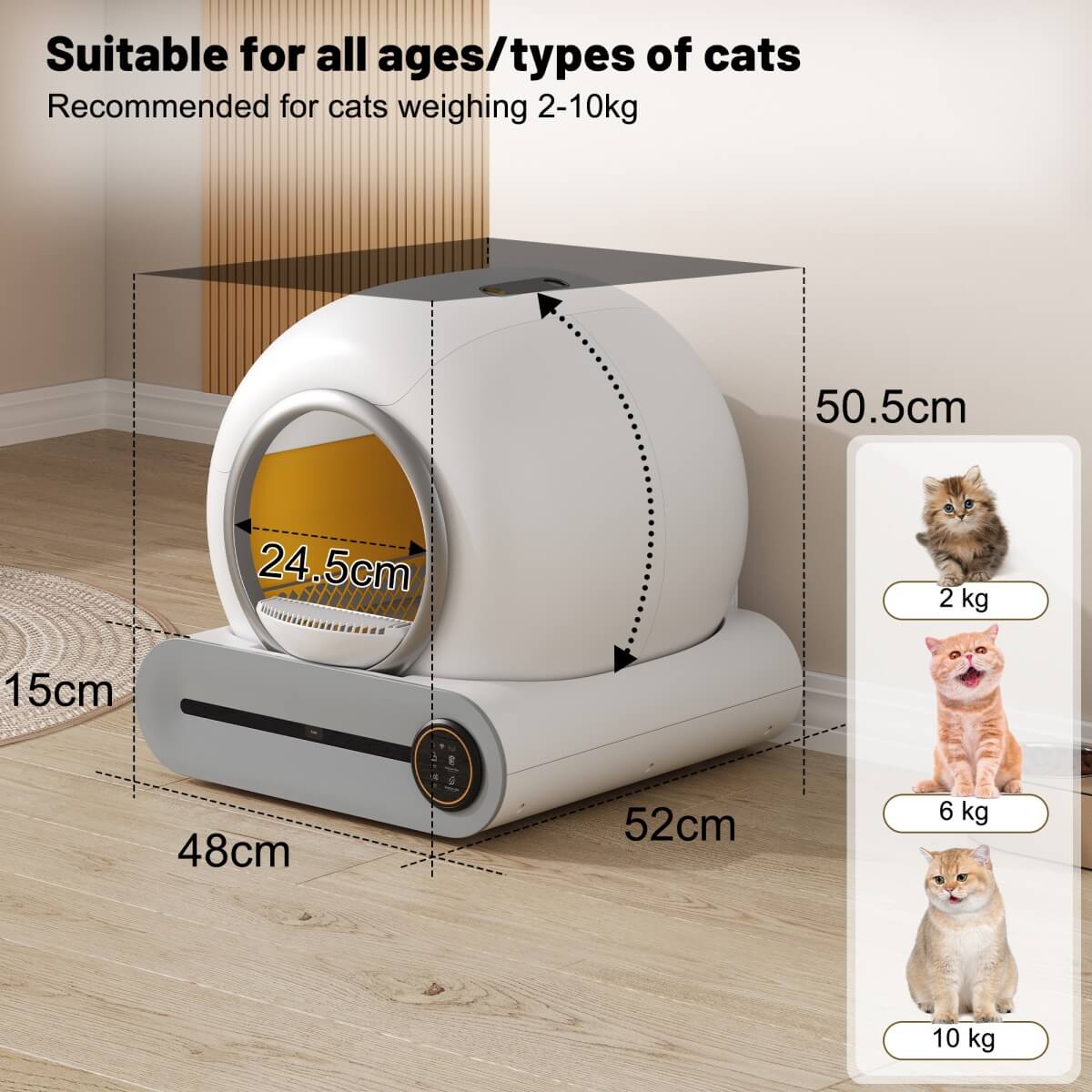 65L Automatic Cat Litter Box for Multiple Cats with App Control - Self-Cleaning Litter Tray with Odor Eliminator, Infrared Sensor & Child Lock