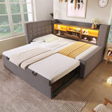 3ft Single Upholstered Sofa Bed with Storage - Linen Daybed with Pull-Out Trundle, USB and Type-C Charging Station, Grey