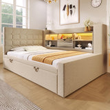 3ft Single Upholstered Sofa Bed with Storage - Linen Daybed with Pull-Out Trundle, USB and Type-C Charging Station, Beige
