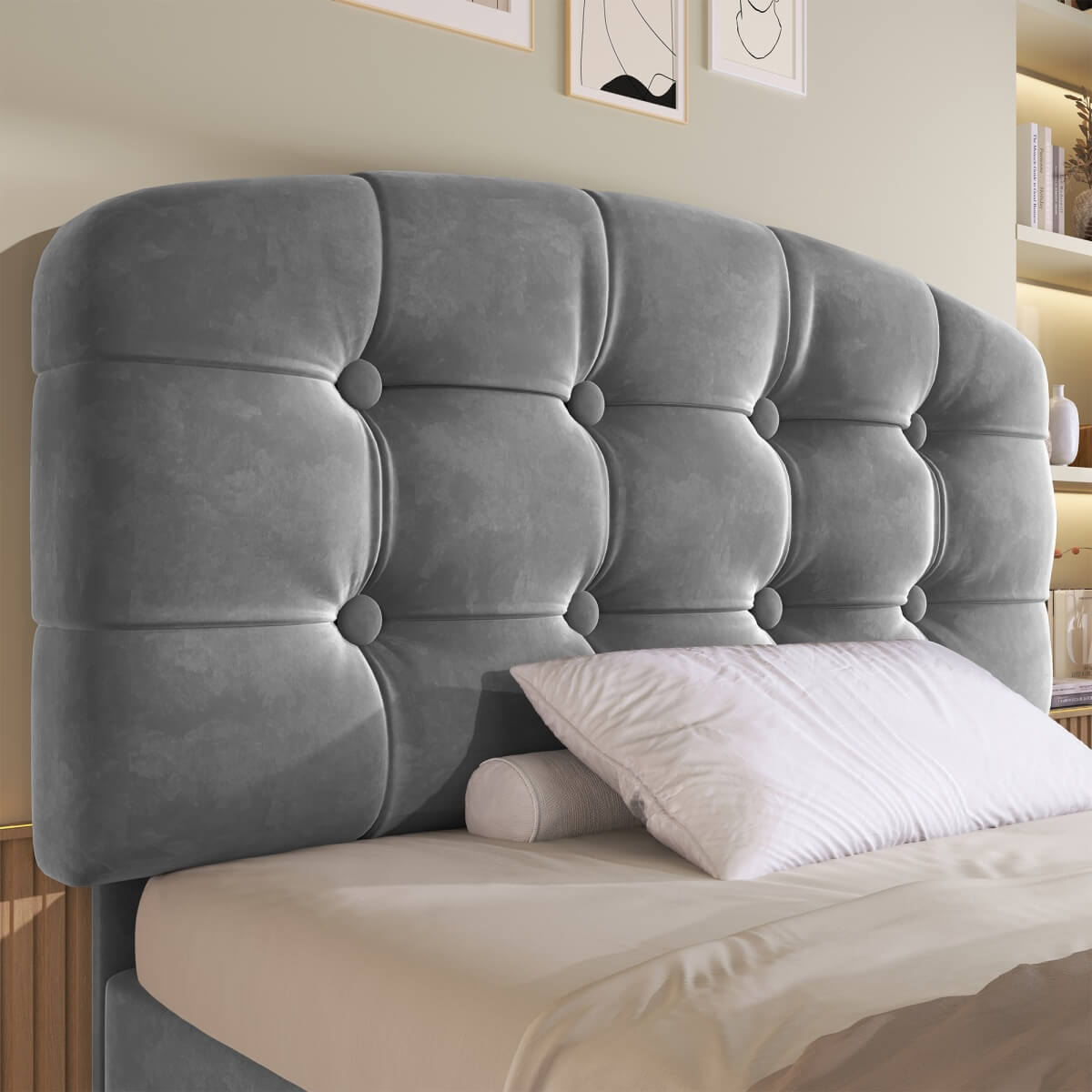 3ft Single Velvet Storage Bed - Upholstered Bed Frame with Drawers and Adjustable Headboard, Grey