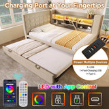 3ft Single Upholstered Sofa Bed with Storage - Linen Daybed with Pull-Out Trundle, USB and Type-C Charging Station, Beige