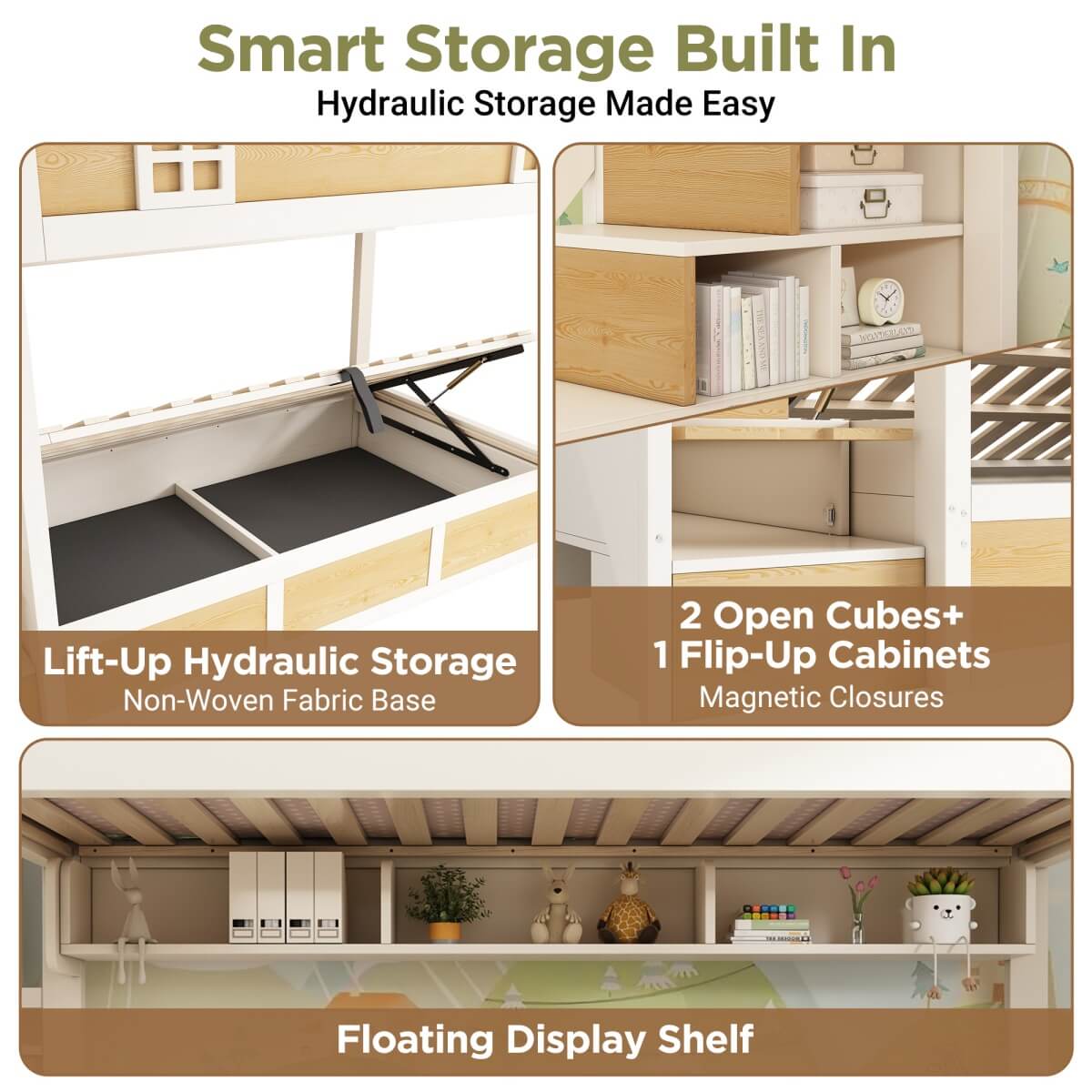 Kids Bunk Bed with Stairs and Storage – Solid Wood High Sleeper with Storage Cubes and Hydraulic Storage