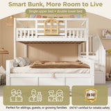 Kids Staircase Bunk Bed with Storage - Wooden Double Bunk Bed with Hydraulic Storage Cubes, White