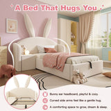 3ft Bunny Ears Kids Storage Bed with Hydraulic Lift & Bedside Shelf - Upholstered Single Bed, Beige
