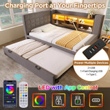 3ft Single Upholstered Sofa Bed with Storage - Linen Daybed with Pull-Out Trundle, USB and Type-C Charging Station, Grey