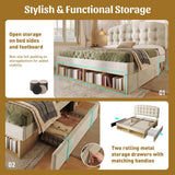 4ft6 Double Velvet Storage Bed - Upholstered Bed Frame with Drawers and Adjustable Headboard, Beige