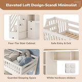 Single High Sleeper Bed with Desk and Storage Stairs - Wooden Loft Bed with Large Corner Desk, Shelves and Safety Guard Rails, White