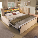 3ft Single Upholstered Sofa Bed with Storage - Linen Daybed with Pull-Out Trundle, USB and Type-C Charging Station, Beige