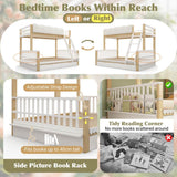 Wooden Bunk Bed for Kids - Single Over Double Bunk Bed with Drawers & Side Bookcase, White & Natural
