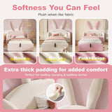 3ft Bunny Ears Kids Storage Bed with Hydraulic Lift & Bedside Shelf - Upholstered Single Bed, Beige