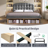 4ft6 Double Velvet Storage Bed - Upholstered Bed Frame with Drawers and Adjustable Headboard, Grey