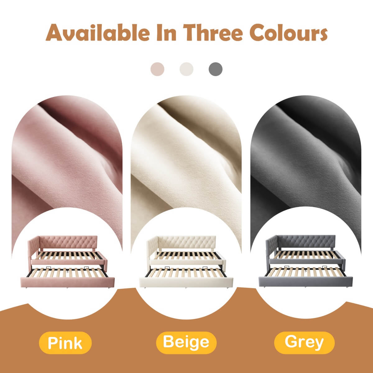 Upholstered Daybed with Pull-Out Bed - 3FT Single Sofa Bed 90x190cm, Trundle Guest Bed with Slatted Frame, Velvet