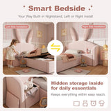 3ft Bunny Ears Kids Storage Bed with Hydraulic Lift & Bedside Shelf - Upholstered Single Bed, Rose