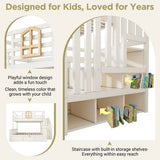 Kids Staircase Bunk Bed with Storage - Wooden Double Bunk Bed with Hydraulic Storage Cubes, White