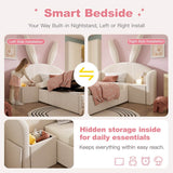 3ft Bunny Ears Kids Storage Bed with Hydraulic Lift & Bedside Shelf - Upholstered Single Bed, Beige