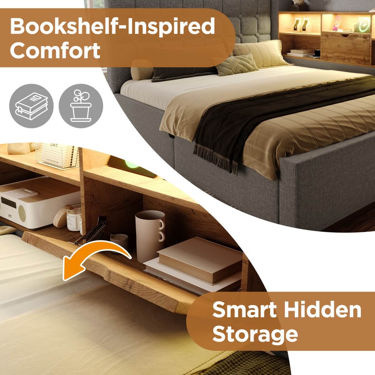 3ft Single Upholstered Sofa Bed with Storage - Linen Daybed with Pull-Out Trundle, USB and Type-C Charging Station, Grey