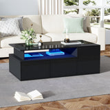 High Gloss Black Coffee Table with LED Lights — Storage Centre Table with 2 Drawers