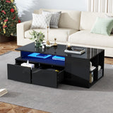 High Gloss Black Coffee Table with LED Lights — Storage Centre Table with 2 Drawers