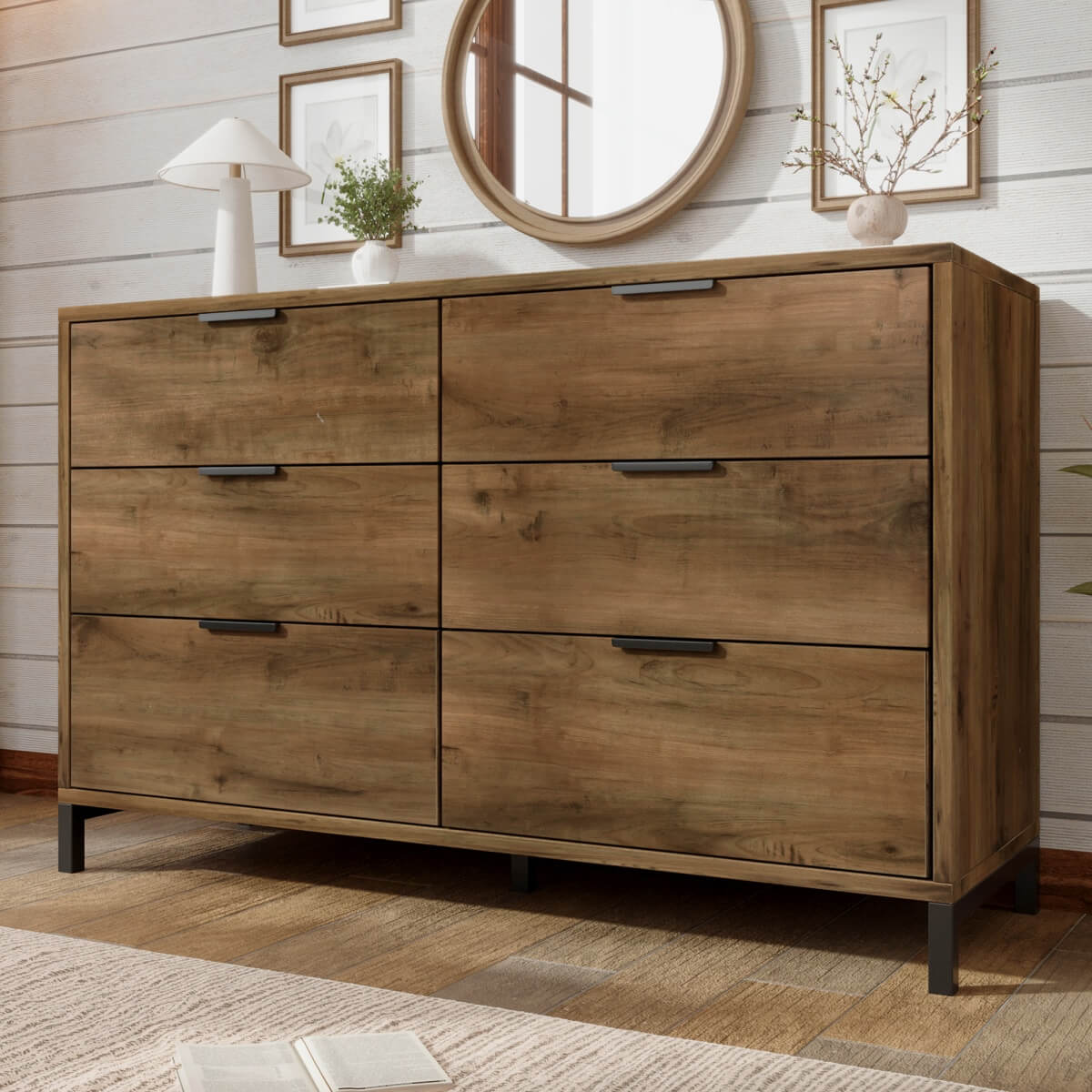 Sideboard Cabinet with 6 Drawers - Dark Oak Storage Unit