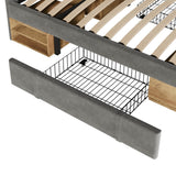 3ft Single Velvet Storage Bed - Upholstered Bed Frame with Drawers and Adjustable Headboard, Grey
