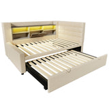 3ft Single Upholstered Sofa Bed with Storage - Linen Daybed with Pull-Out Trundle, USB and Type-C Charging Station, Beige