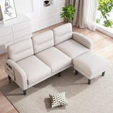 L-Shaped Corner Sofa - 3 Seater Modular Sectional Sofa with Chaise, Side Storage Pockets, Beige