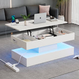 LED Lift Top Coffee Table - Modern Storage Table with Hidden Compartment