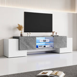 TV Stand with LED Lights - 4 Doors & 2 Open Storage Compartments, White & Grey MDF, 180x40x46.5cm, Fits Up to 80" TV