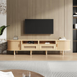 Rattan TV Stand with Sliding Doors - 2 Drawer Storage TV Unit, Fits up to 70 Inch TV