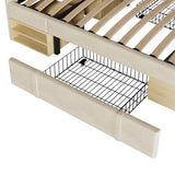 4ft6 Double Velvet Storage Bed - Upholstered Bed Frame with Drawers and Adjustable Headboard, Beige